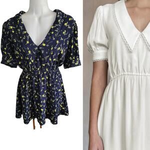 Aritzia Sunday Best Aki Peter Pan Collar Blue Floral Mini Dress Size XS